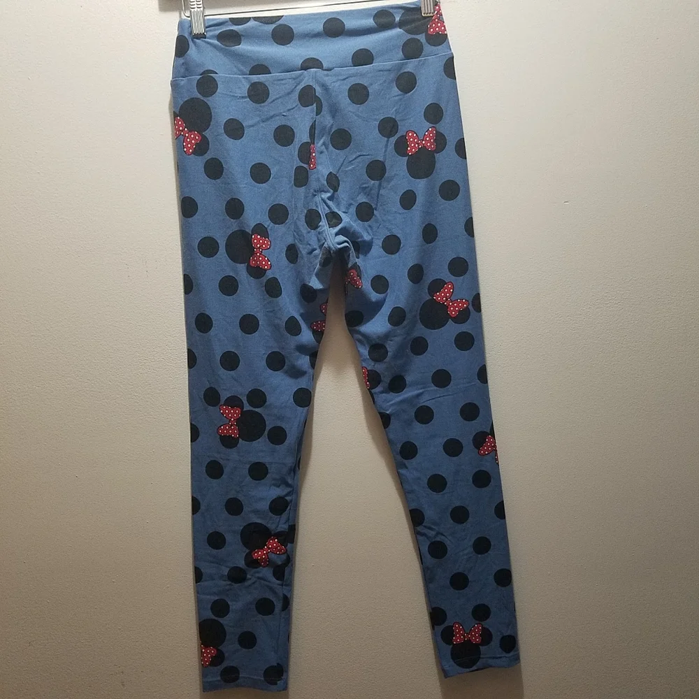 LuLaRoe x Disney Minnie Mouse Blue Leggings Polka Dots One Size Lounge Pants S M - Picture 7 of 9